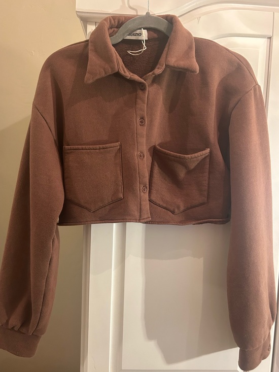 Danielle Guizio Jackets & Blazers - Danielle Guizio Fleece Button Up Top Cropped Jacket in Brown